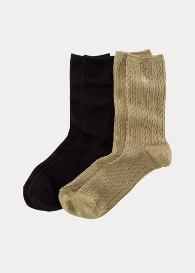 Calcetines Ralph Lauren Mujer Kaki / Negros - Cable-Knit Trouser 2-Pack - ZWAGF5298